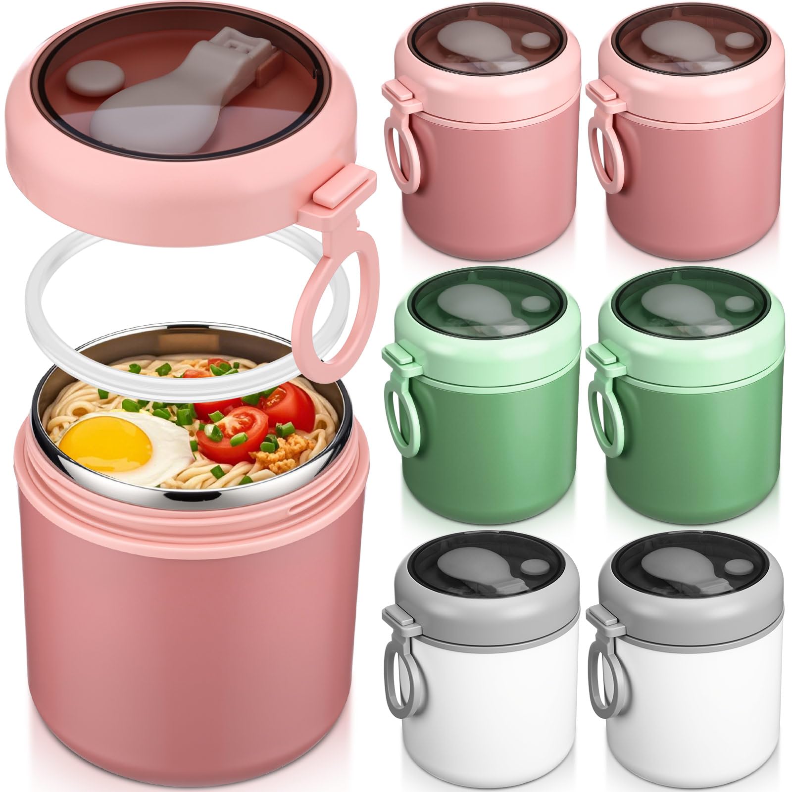 Photo 1 of Reallnaive 6 Pack Insulated Food Jars with Spoon Stainless Steel thermal cup 18 Oz Vacuum Soup thermal cup for Hot and Cold Food Wide Mouth Lunch Meal Carrier Container for School Office Picnic