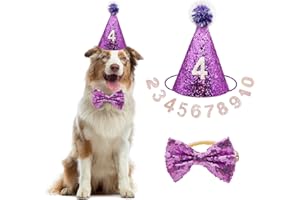 IDOLPET Dog Cat Birthday Party Hat Supplies Dog Cat Girl Boy Birthday Outfit Party Hat with Cute Bow Tie for Medium and Dogs Breeds Cats Dog Wedding Collar Outfit…