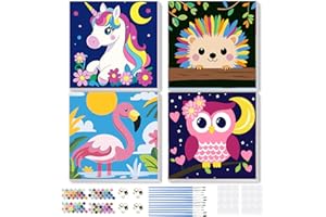 MEIYUDA 4 Pack Animals Paint by Numbers Framed for Kids, Cute Animals Kids Paint by Numbers Kit for Ages 4-8-12, Children DIY