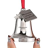 Christmas 2025 Bell Ornament with Snowflake Charm, Silver Metal Bell with Engraved The Sweetest Sounds are Shared, Red Ribbon (Silver)