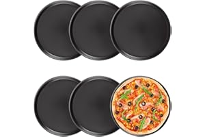 MUXHEL 6 Pcs 12 Inch Pizza Baking Pan, Black Stainless Carbon Steel Pizza Serving Tray, Nonstick Round Pizza Plate Pizza Pan 
