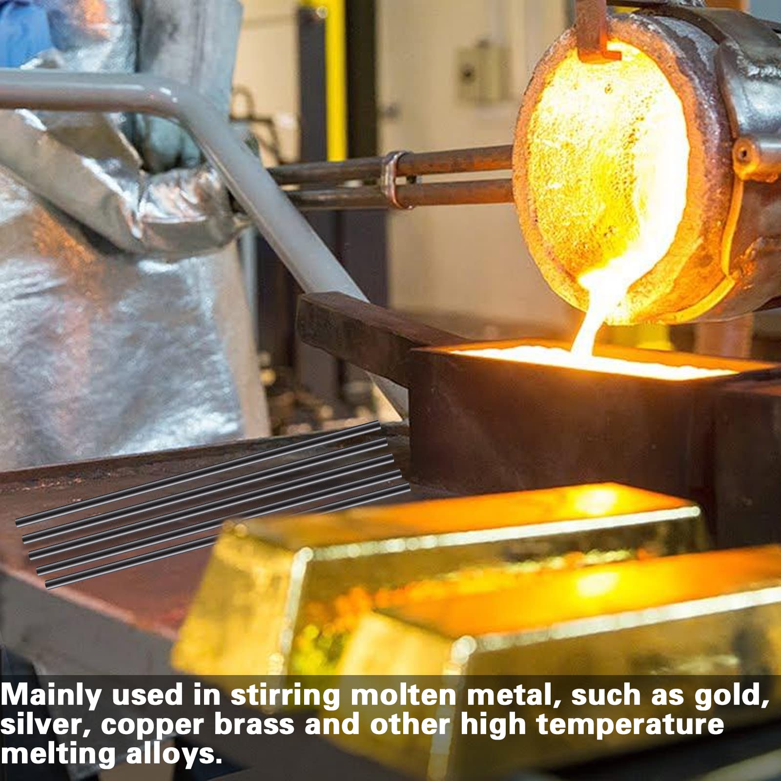 Graphite Stir Rod, 5Pack Graphite Crucible Stir Stick Long Carbon Stirring Rod for Molten Metal and Melting Casting Gold Silver Copper, 12