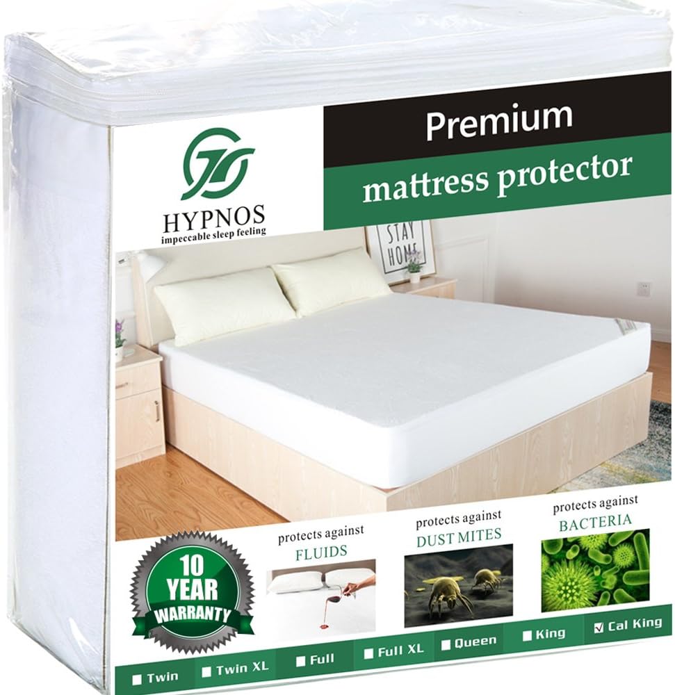 HYPNOS Twin Size Mattress Pad Protector Premium 100 Percent Waterproof Cover Terry Cotton Topper