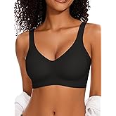 BOUFOR Deep V Bra Low Cut Plunge Bras V Neck Wireless Bralette Padded Seamless Bra with Scalloped Edges
