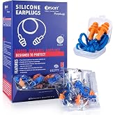 Dison 100Pairs Silicone Ear Plugs,32dB,Orange | Corded Reusable Earplugs for Hearing Protection,Noise Reduction Earplugs for Shooting Range, Work, Travel
