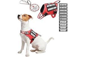 MOOGROU Service Dog Vest Harness+ID Tag+10 Patches,Metal Serivce Dog Tag&Reflective Emotional Support Dog Vest with Handle for Small Dogs,Easy Put On/Off for Training/Walking/Everyday Red XS