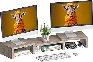 Superjare Monitor Stand Riser, Adjustable Screen Stand for Laptop Computer/TV/PC, Multifunctional Desktop Organizer - Cream G