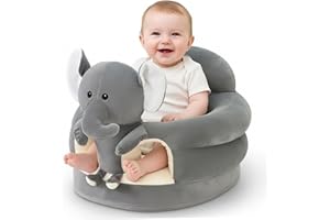 Baby Sit Up Chair Cute Cartoon, Grey Elephant Infant Sit Up Chair Plush Sofa, Soft Support Seat for Bedroom Living Room Nurse