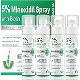 5% Minoxidil Spray for Hair Growth, 4 Pack (8.12oz), For Men & Women – Extra Strength Hair Regrowth Treatment with Biotin & Castor Oil, Supports Thicker Fuller Hair & Beard, Non-Greasy 4-Month Supply