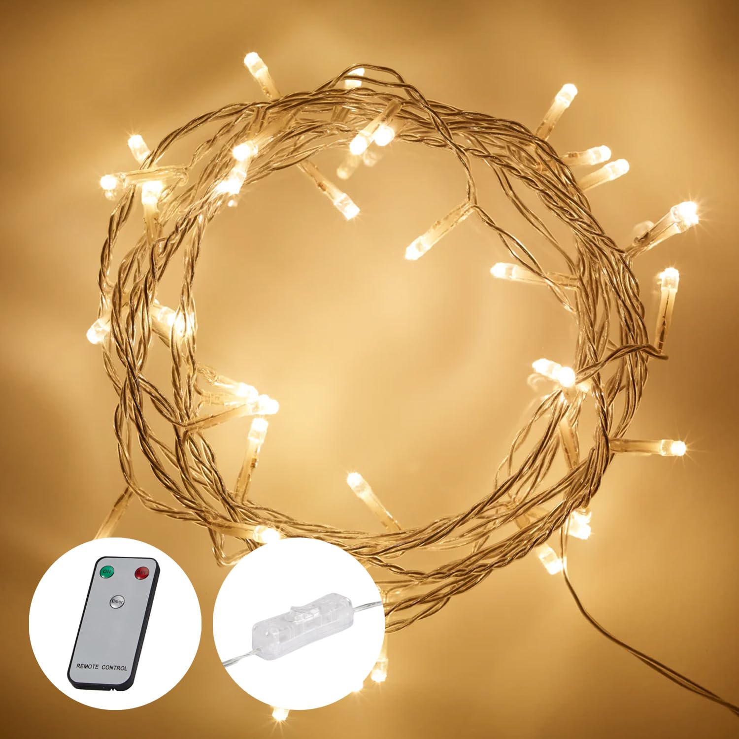 Lights4fun Indoor Plug-in Fairy Lights with 50 Warm White LEDs on 4m Clear Cable – Mains Powered with Rocker Switch – Ideal for Bedrooms, Mantels & Festive Displays