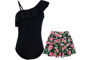 swimsobo Girls Swimsuit with Pad Size 9-16 One Piece Teen Bathing Suit Solid Color Swimwear with Skirt