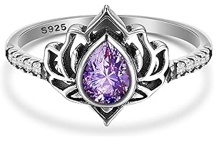 LOVECOM Lotus Ring for Women Teen Girls 925 Sterling Silver Lotus Flower Promise Rings Cubic Zirconia Begin Again My Trauma Inspirational Wedding Band Ring Jewelry Birthday Gifts for Her