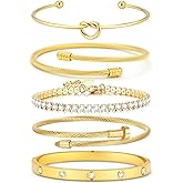 FAFUGA 18 K Gold Plated Love Bangle Bracelet Stack Cuff Jewelry for Women Jewelry Set for Women Gift with Box