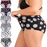 Feihtl Plus Size Underwear for Women XL-5XL Plus Size Classic Print Panties High Waisted Ladies Briefs 6-Pack