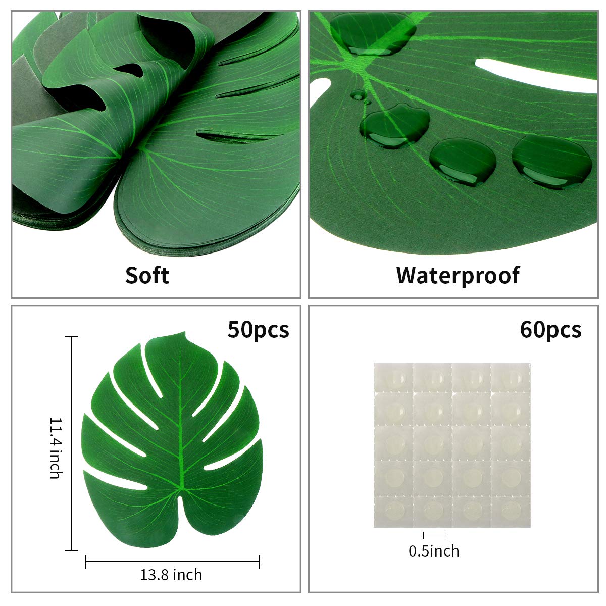 Tropical Palm Tree Leaf Decor - 50PCS Tropical Large Palm Tree Leaves Decorations, Artificial Faux Tree Palm Leaf for Home Hawaiian Luau Safari Jungle Beach Party Decor (Include 60pcs Dots Tapes)