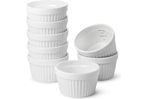 BREW TO A TEA BTaT- Ramekins, Set of 8, Ramekins for Baking, Ramekins 4 oz, Ramekin with Measurement Markings, Porcelain, Creme Brulee Dishes, Souffle Cups, Custard Cups, Bakeware, Souffle Dish, Small Ceramic Bowl