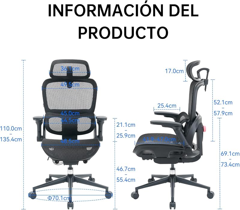 B300 Pro Silla Ergonómica Oficina Soporte Lumbar Adaptativo, Negro — foto 3 de 8