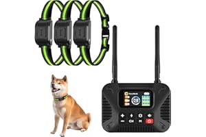 UJQW Wireless Dog Fence 2.4GHz Electric Fence for Dogs Wireless Fence for Dogs Portable Electric Dog Fence with Waterproof and Rechargeable Dog Training Collar (1 Controller & 3 Collar)