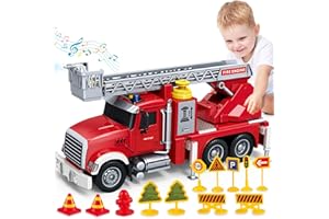 BSTOYDER Kids Toys for 3 4 5 6 7 8 Years Old Boys, 15" Large Fire Truck Toy, Friction Powered Fire Rescue Truck Vehicle Toy with Lights and Sirens Sounds, Water Pump, Ladder, Birthday Gifts for Boys Girls