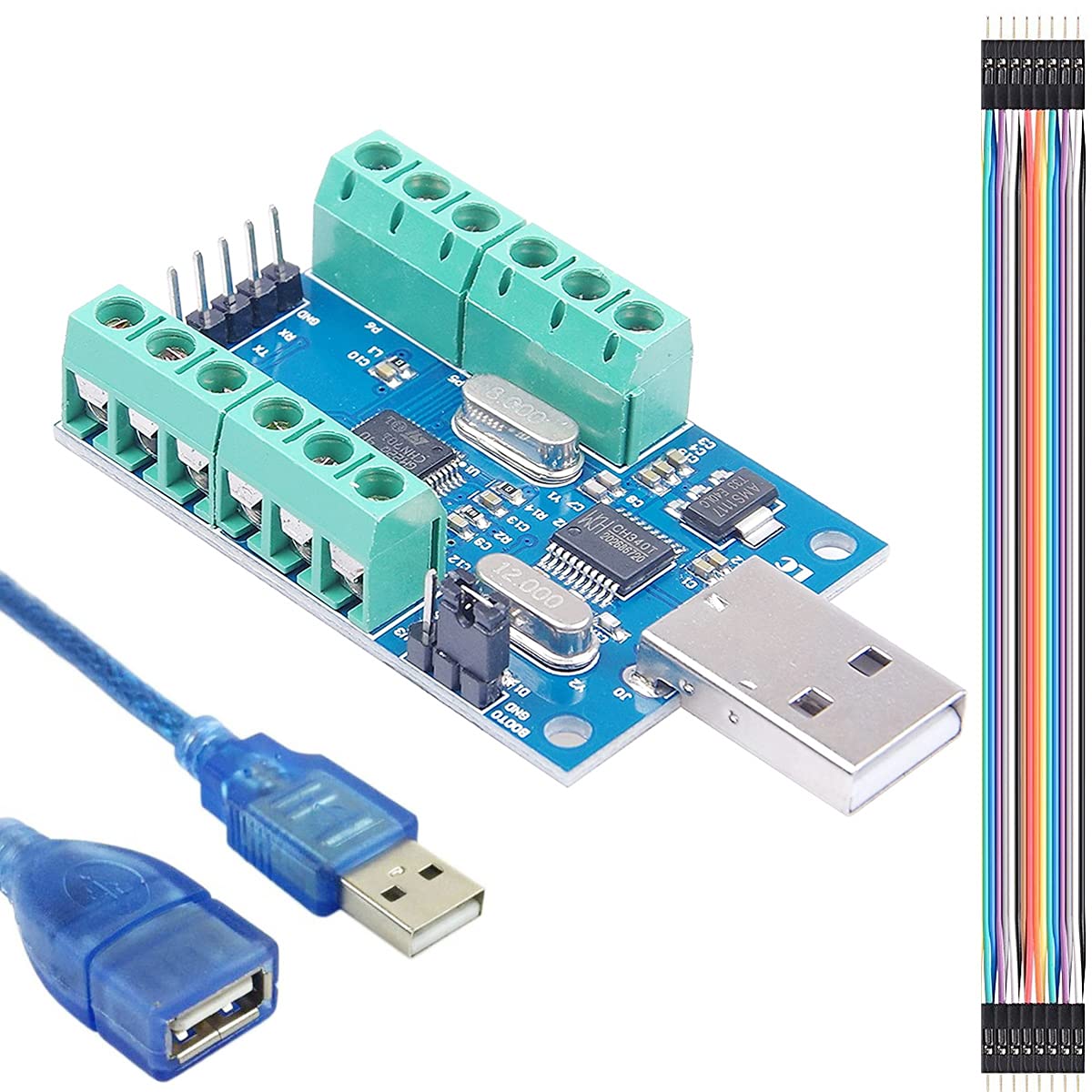 Youmile USB Acquisition Module Data Acquisition Module STM32 10-Channel 12-Bit UART Communication ADC Module,with USB extension cable,15PIN cables Applied to MCU