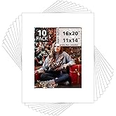 Mat Board Center, 10 Pack 16x20 for 11x14 White Photo Picture Mats - Acid Free, 4-ply Thickness, White Core - for Pictures, Photos, Framing