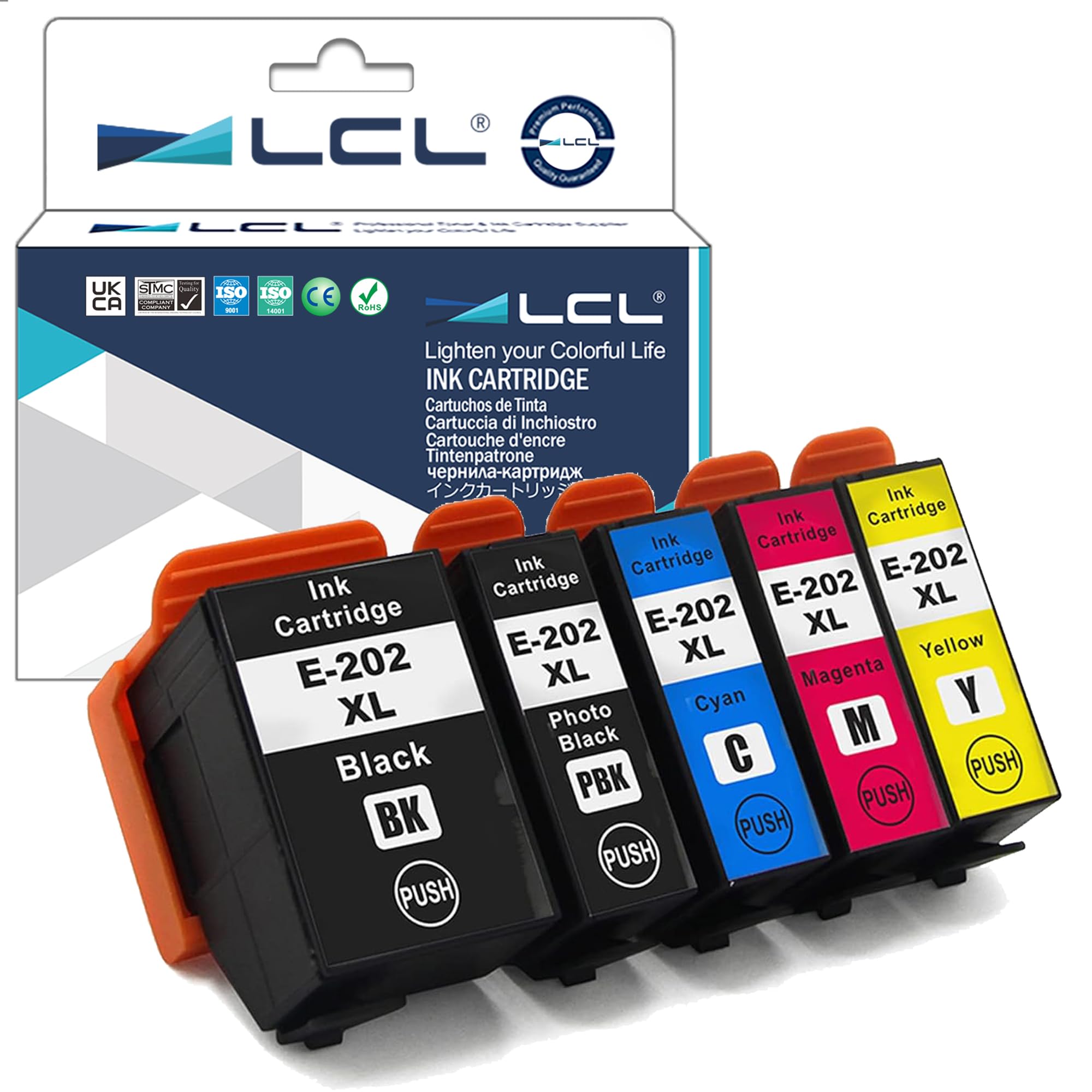 LCL 202XL Ink Cartridges Remanufactured for Epson 202 202XL Ink Cartridges Multipack for Epson Expression Premium XP-6100 XP-6105 XP-6000 XP-6005 XP-6001 Black Cyan Magenta Yellow Photo Black