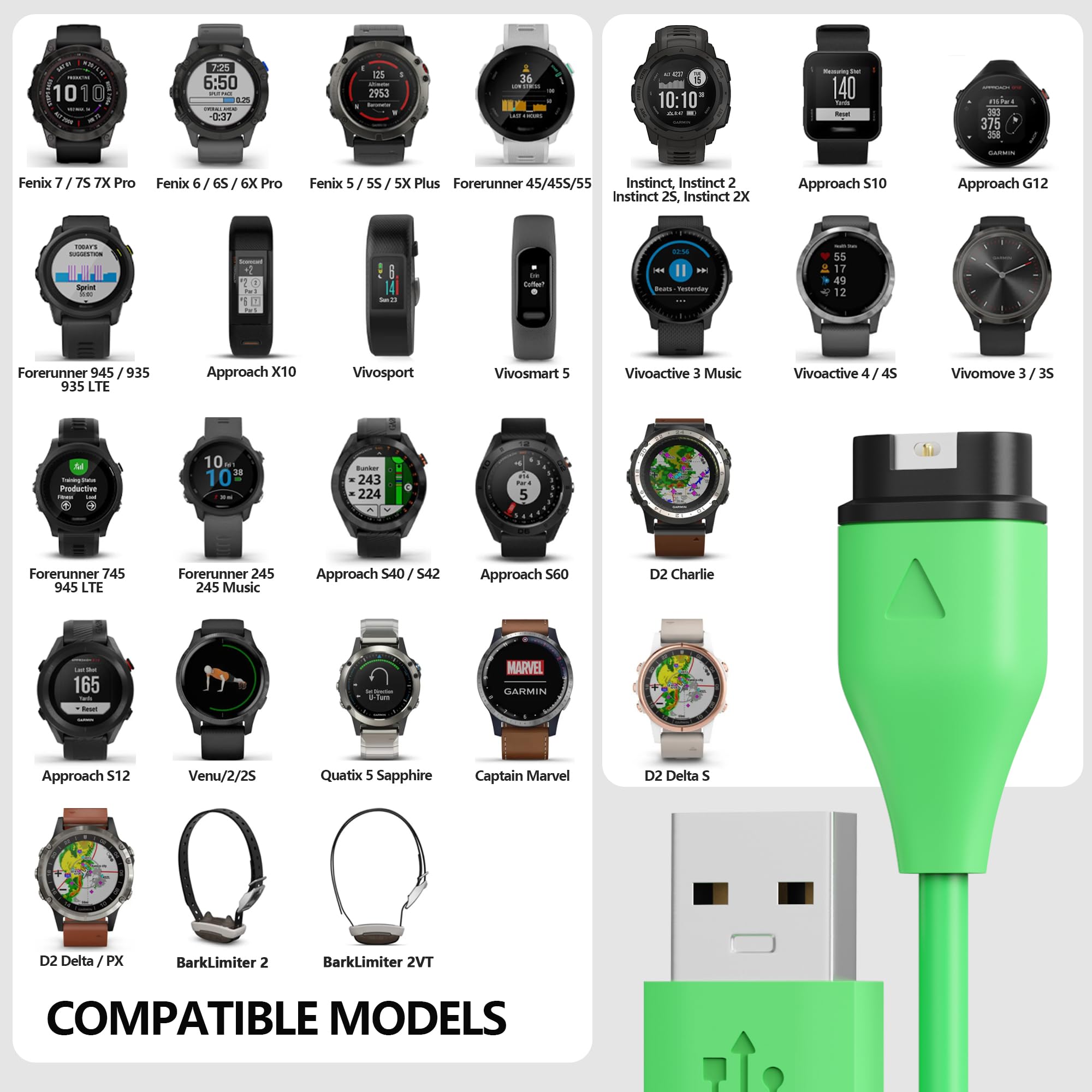 AWINNER Compatible with Garmin Watch Charger Cable (USB A -2 Pack)