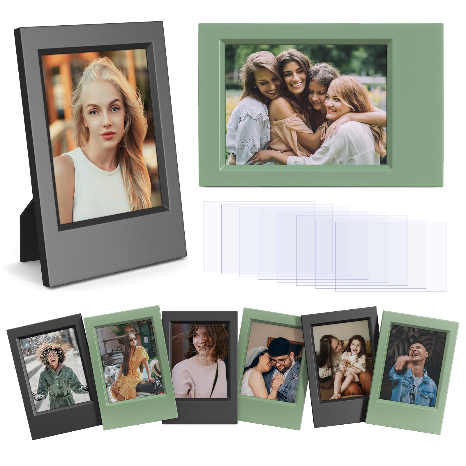 HIYQIN 2x3 Picture Frames - Pack of 8 Mini Photo Frames Compatible with Fujifilm Instax Mini 13 41 12 11 9 8 99 50 40 90 EVO LiPlay/LiPlay+, 2x3 inch Instant Film Camera Photo Holder - Black+Green — image 1