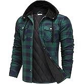 COOFANDY Flannel Jacket for Men Quilted Lined Shacket Long Sleeve Button Down Hoodie Shirt Jackets