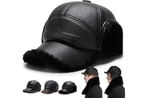 Men's Winter Hat with Sheepskin Flat Top Earmuffs, Flip-Down Ear Protection, Faux Leather Flat Cap Windproof, Fur Lined Warm
