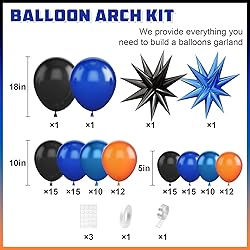 Black Orange Blue Balloon Arch Kit,Royal Blue Black