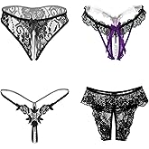 Lyeacs Women’s Sexy Panties,Lace Thongs G-String with Pearls Ball