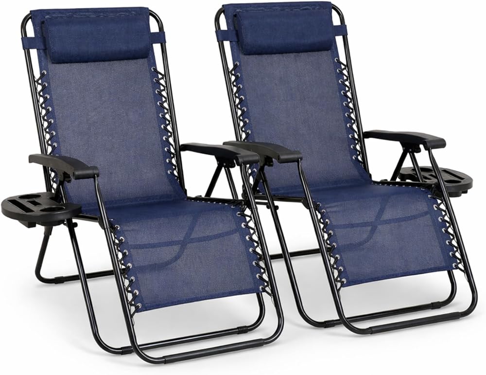 Straame Zero Gravity Chairs Set of 2 Folding Sun Loungers Navy