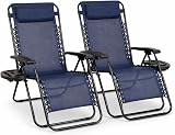 Straame Zero Gravity Chairs Set of 2 Folding Sun Loungers Navy