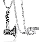 PROSTEEL Norse Viking Jewelry for Men Women, Vintage Thor Hammer/Thor Axe/Raven/Odin Necklace, 316L Stainless Steel Pendant Chain, Come with Box
