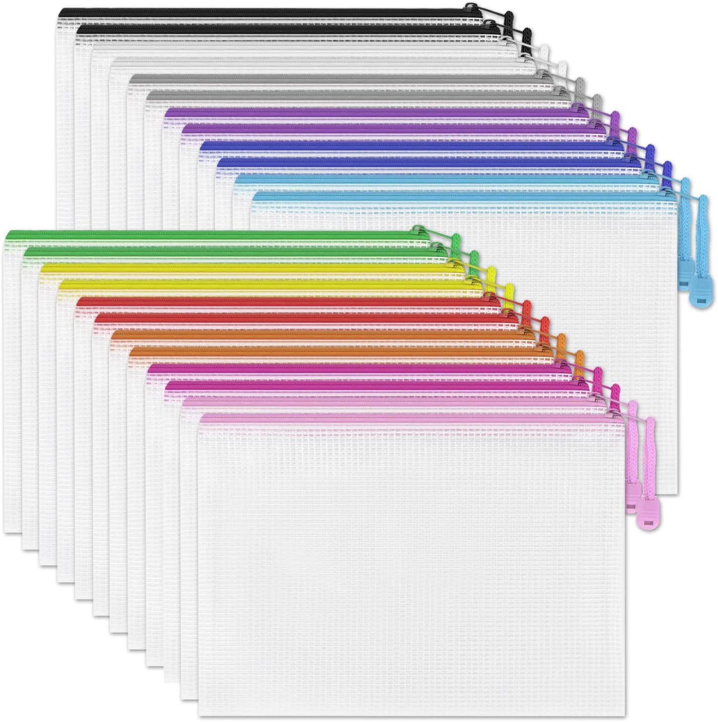 Umriox 24PCS A5 Mesh Zipper Pouch Zipper File Bags with Grid Travel Pouch, Zip Document Holder for School Office Supplies and Travel Accessories