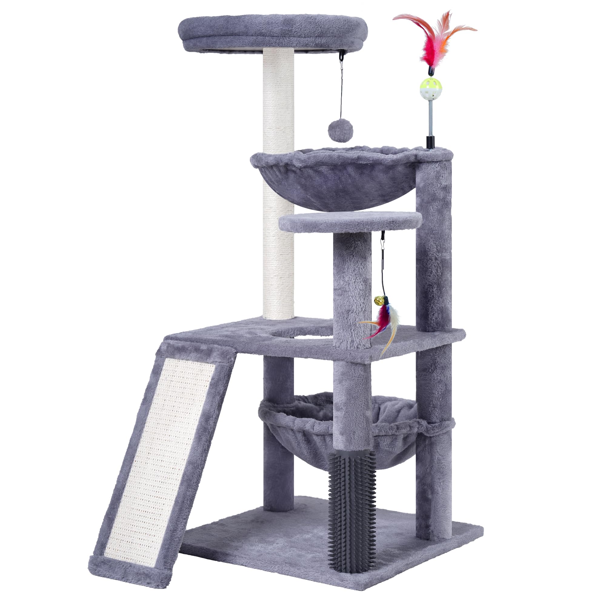 Photo 1 of **USED, DAMAGE** Ikviier Multi-Level Cat Tree for Indoor Cats, Cat Tree Tower with Big Cat Hammock and Self-Grooming Brush, Cat Tower with Scratch Ladder, Indoor Climbing Activity Tower with Scratching Posts, Grey