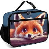 Muishi Cute Fox Reusable Lunch Box Insulated Lunch Bag Cooler Bag Lunchbox Meal Food Container Tote Bag for Women Kids Girls Boy School Camping Hiking Picnic Beach Travel
