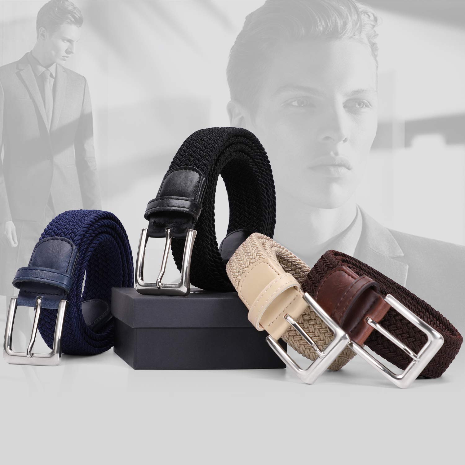 JasGood Geflochtene elastische Gürtel für Herren/Damen/Junior, Canvas Stretchgewebe gewebt Stretch mehrfarbige geflochtene Gürtel