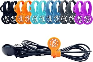 SUNFICON 12 Pack Magnetic Cable Clips Cable Organizers Earbuds Cords Winder Bookmark Clips Whiteboard Noticeboard Fridge Magnets USB Cable Manager Keeper Wrap Ties Straps