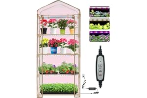Purlyu Mini Greenhouse with Grow Light , 4 Tier 27.2" ×19.9" ×61.8" Portable Greenhouse with Zippered for Seed Starting Trays , Dimmable 2ft 60W Plant Light for Indoor Plant with Timer(PLGH704OWPT)
