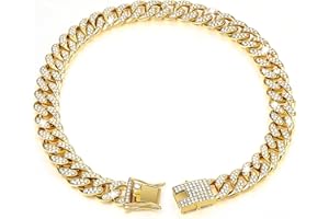 Dog Chain Diamond Cuban Collar Gold Metal With Design Secure Buckle Pet Jewelry Accessories for Small Medium Large Dogs Cats 