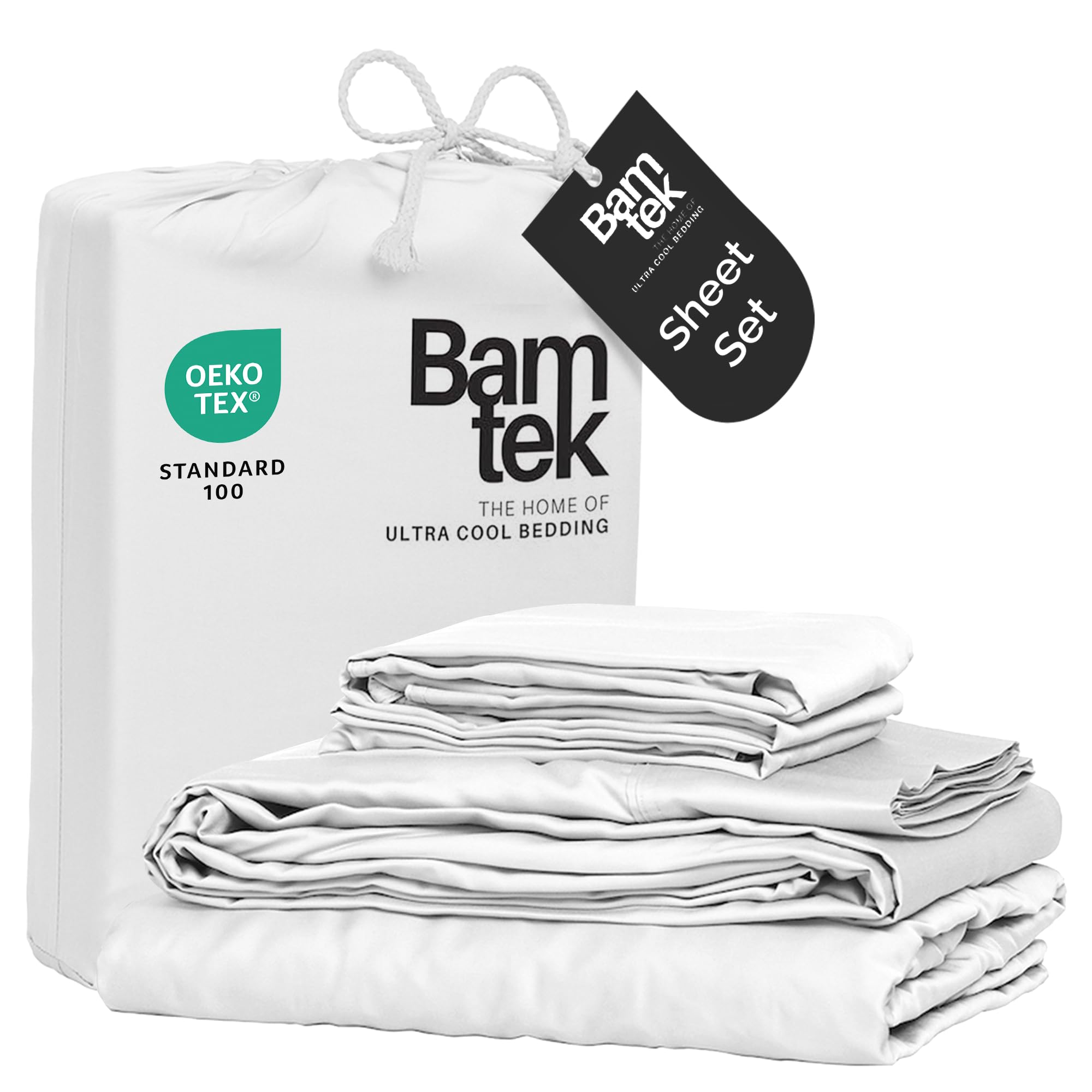 Photo 1 of Bamtek Viscose Bamboo Sheets King Size 4PC Set - Cooling Sheets for Hot Sleepers with Moisture Wicking Technology - Silky Soft 18 Inch Deep Pocket - White 76"x 80"