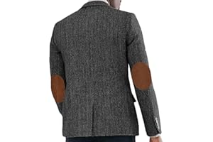 VENNYNG Autumn Men's Tweed Blazer Retro Herringbone Suit Jacket with Elbow Pads Single Breasted Sport Coat