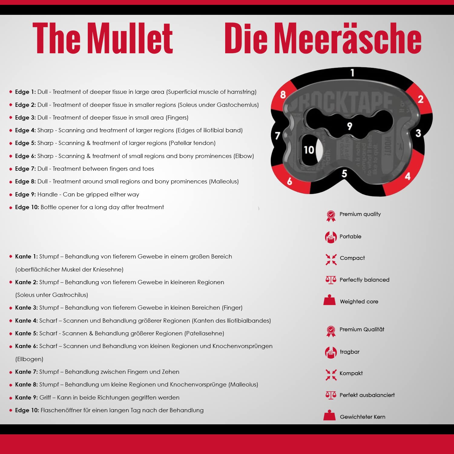 RockTape RockBlades IASTM Physical Therapy Tool Set, Soft Tissue Mobilization, 100% Stainless Steel, Easy Multi-Grip Handle, Multiple Treatment Surfaces, Medical Clinic Use