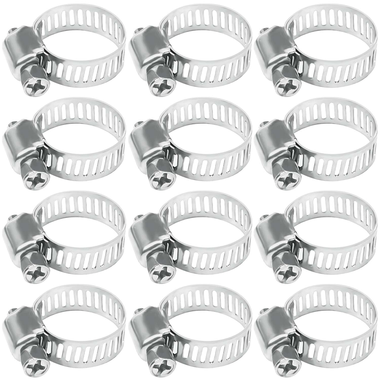 12Pcs Stainless Steel Hose Clips, 10-16mm Adjustable Jubilee Clips Worm Drive Pipes Hose Clamps Clips for Exhaust Hose Pipe Washing Machine…