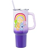 Silver Buffalo Care Bears Rainbow Featuring Funshine, Cheer, Grumpy, Friend, and Good Luck Bear Double Walled Stainless Steel Tumbler with Handle and Straw, Fits in Standard Cup Holder, 40 Ounces