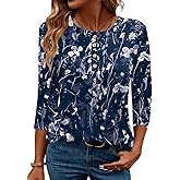 LOMON 3/4 Length Sleeve Womens Tops Dressy Casual Crewneck Pullover Tunics Summer Cute Blouses Fashion 2025 Tees Shirts