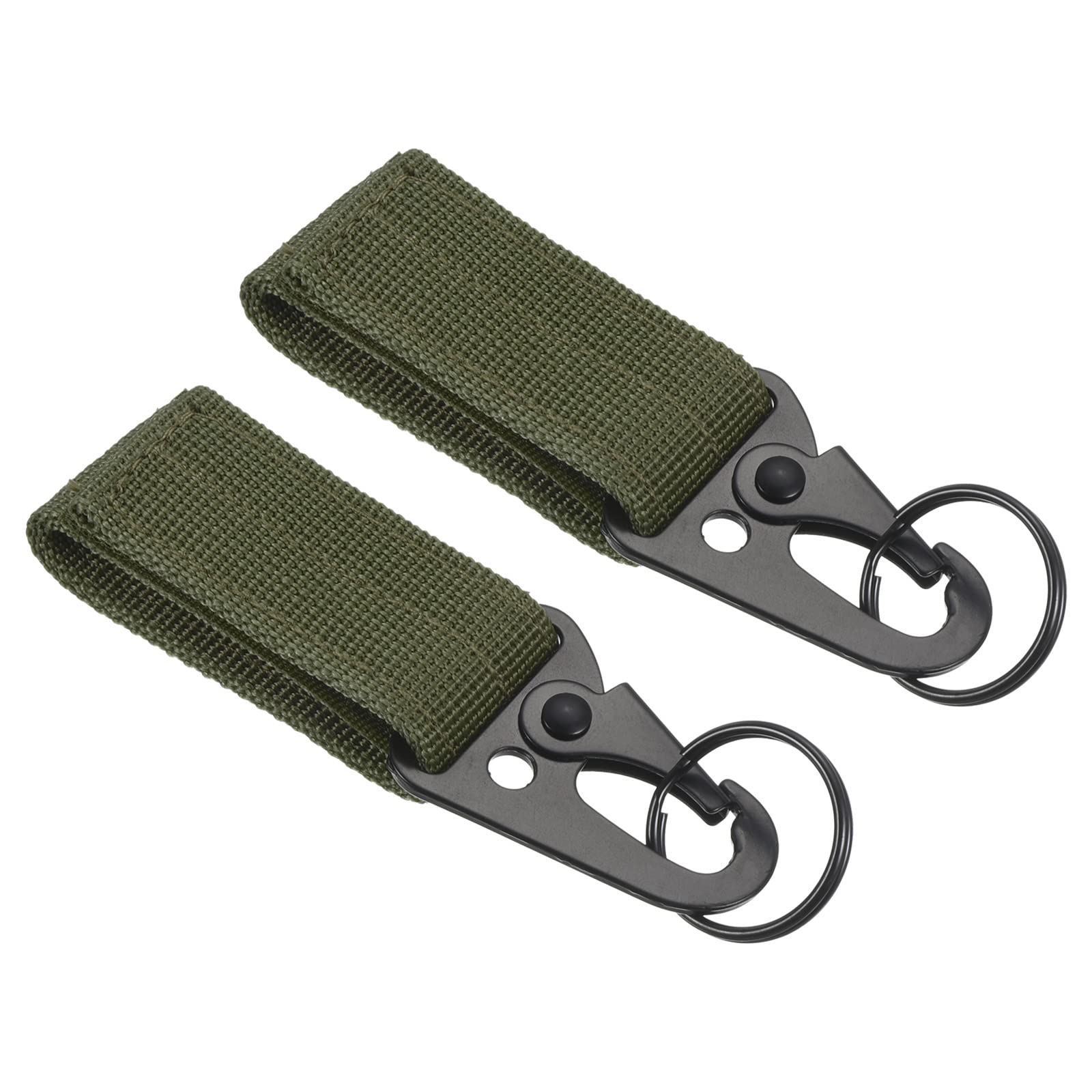 PATIKIL Belt Keeper Key Ring, 2Pcs Nylon Webbing Strap Hanging Gear Buckle Key Chain Hook with Snap for Outdoor Camping, Green