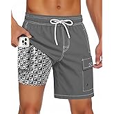 Yufawow Men Swim Trunks with Compression Liner Quick Dry Breathable Multi Pockets for Summer Beach Cruise Water Park